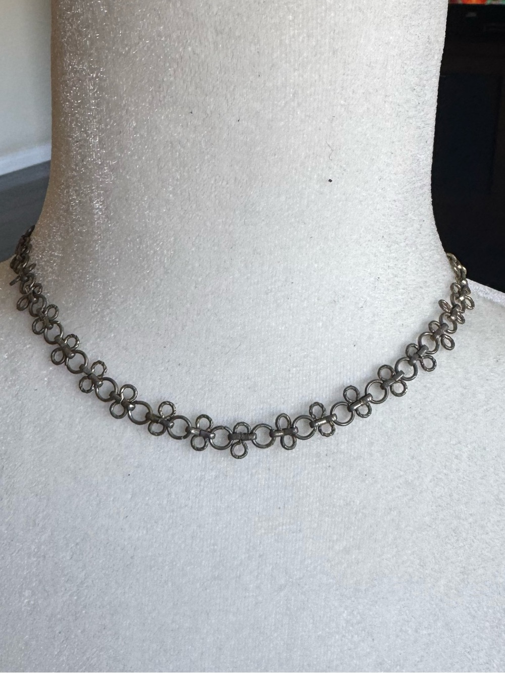 Delicate Silver black Flower Link Choker Necklace antique Women Jewelry vintage